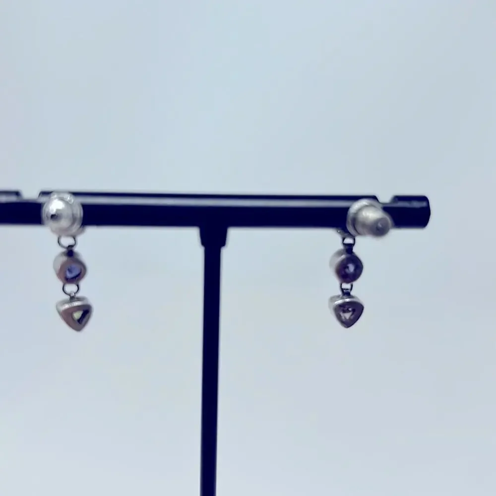Vintage 925 Women's Blue & Green Gem Stone Dangle Earrings Size 1/2 Inch